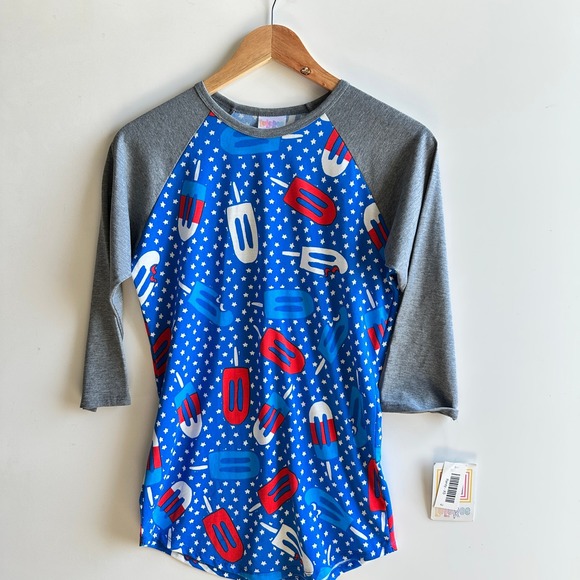 LuLaRoe Randy Baseball Tee Patriotic Popsicle Print Blue XS NWT Lightweight - Picture 5 of 11